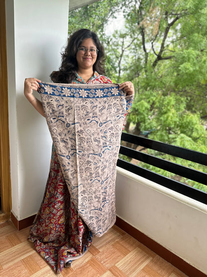 OBKS0005 Red drums Kalamkari Saree