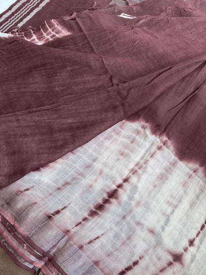 OBKS0023 Maroon shibori Linen saree