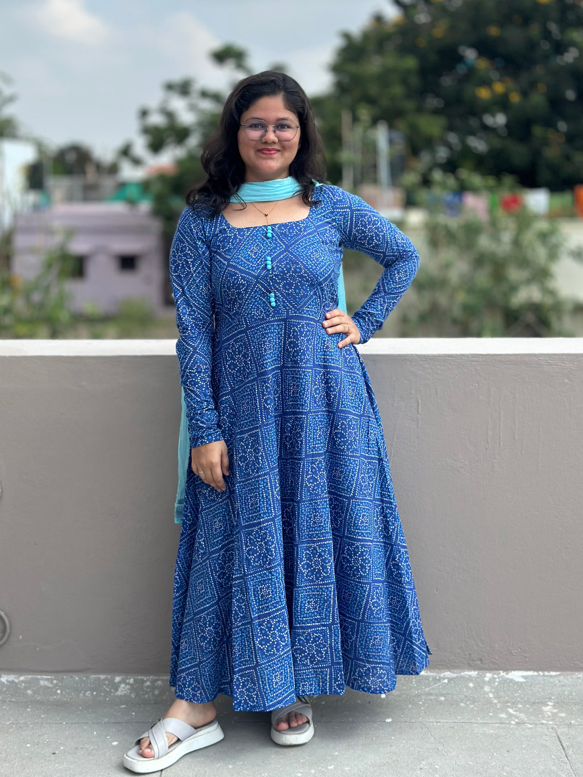 OBKF0061 SNEHA Royal blue bandhej