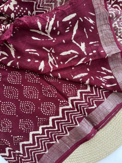 OBKS0013 Maroon motif Linen saree