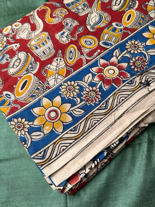 OBKS0005 Red drums Kalamkari Saree