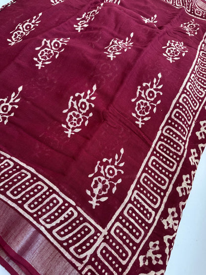 OBKS0024 Maroon motif Linen saree