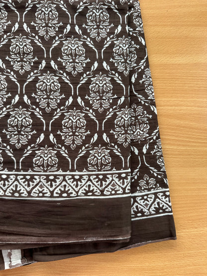 OBKS0021 Mul cotton saree - Brown motif