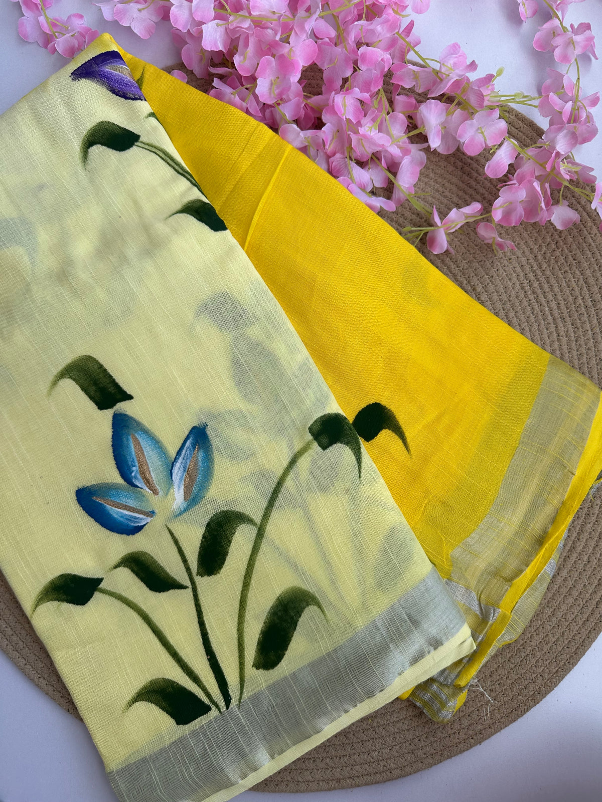OBKS0027 Yellow Ombre hand painted Linen saree