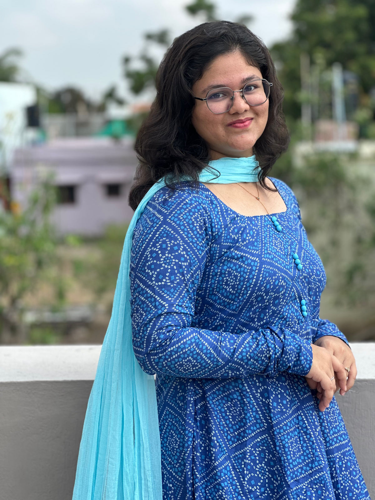 OBKF0061 SNEHA Royal blue bandhej