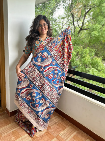 OBKS0005 Red drums Kalamkari Saree