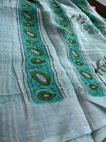OBKS0016 Skyblue Linen saree