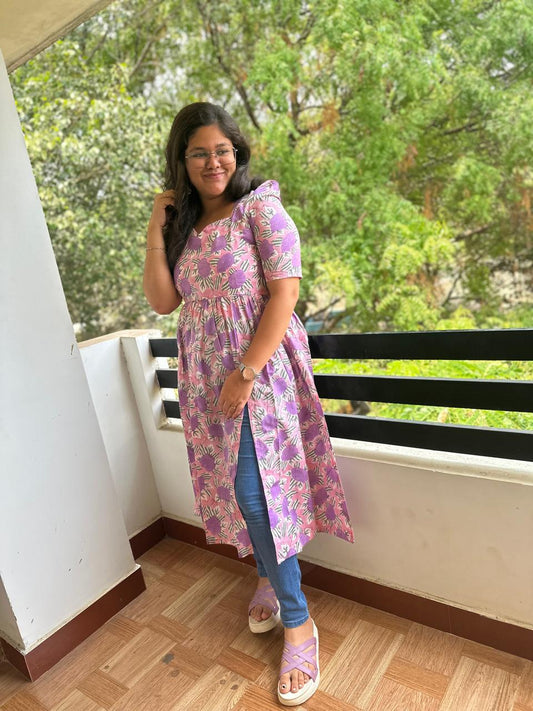 OBK0015 Pink Violet slit kurthi