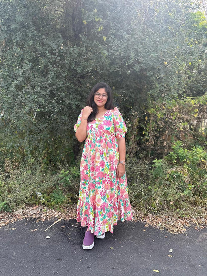 OBK0075 Cream floral Alia cut maxi